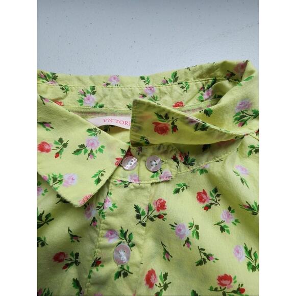 Victoria Secret Shirt Womens Extra Small Yellow Floral Button Front Sleep - Picture 7 of 16